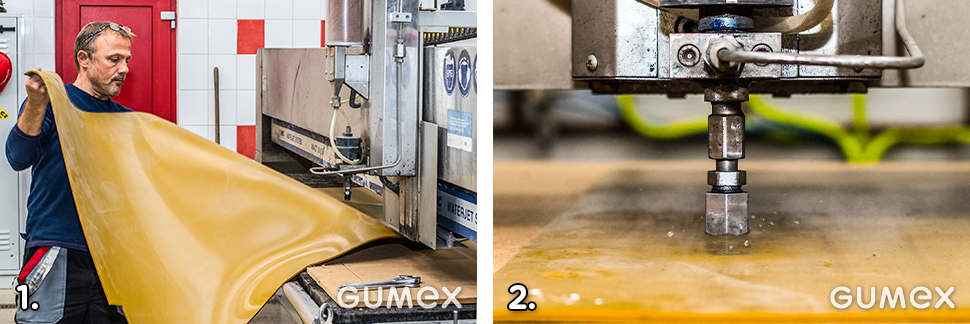 Polyurethanplatten bei der Verarbeitung in der Produktionsabteilung von GUMEX