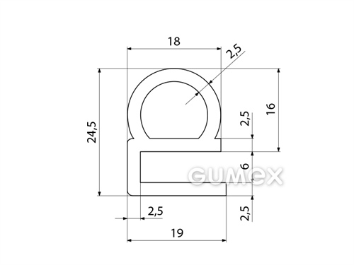 Kompaktes Silikonprofil, e-Form mit Hohlkammer - 0130