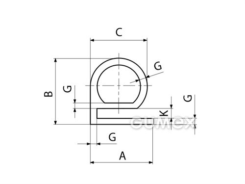 Kompaktes Silikonprofil, e-Form mit Hohlkammer - 0130