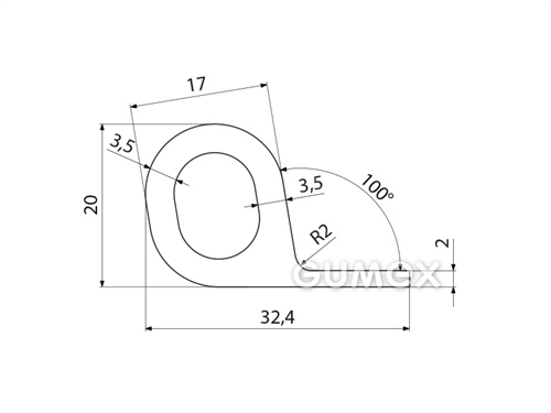Kompaktes Silikonprofil, P-Form mit Hohlkammer - 0206