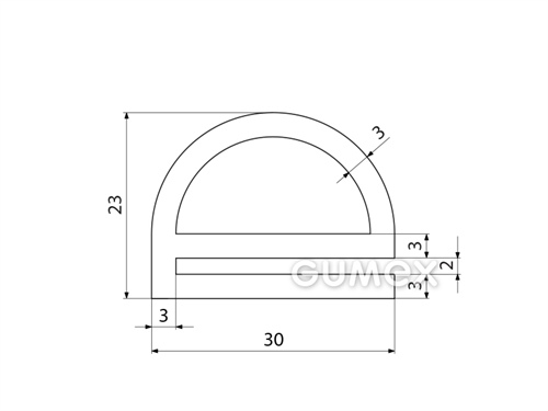 Kompaktes Silikonprofil, e-Form mit Hohlkammer - 0129