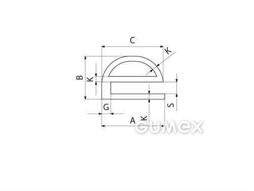 Kompaktes Silikonprofil, e-Form mit Hohlkammer - 0170